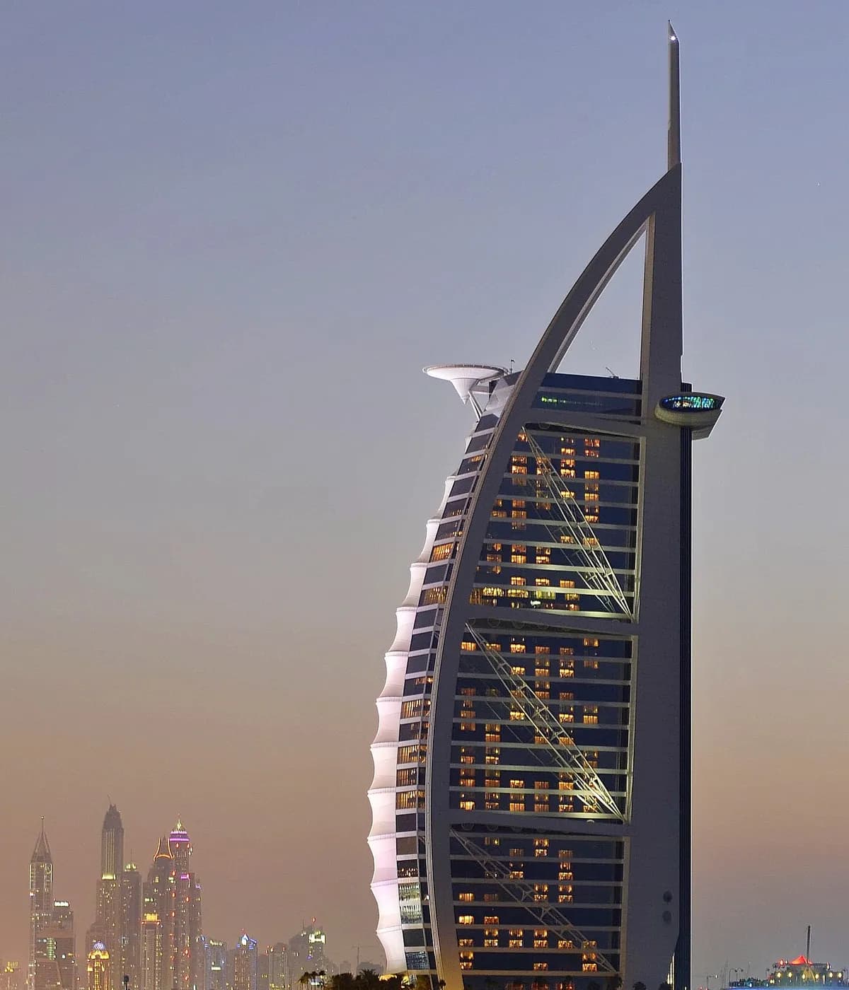 Burj Al Arab and the Dubai skyline at dusk
