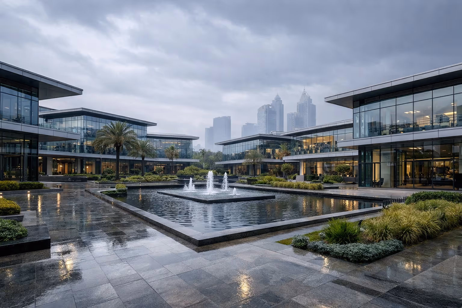 Dubai Media City free zone business hub with modern office buildings and creative industry workspace