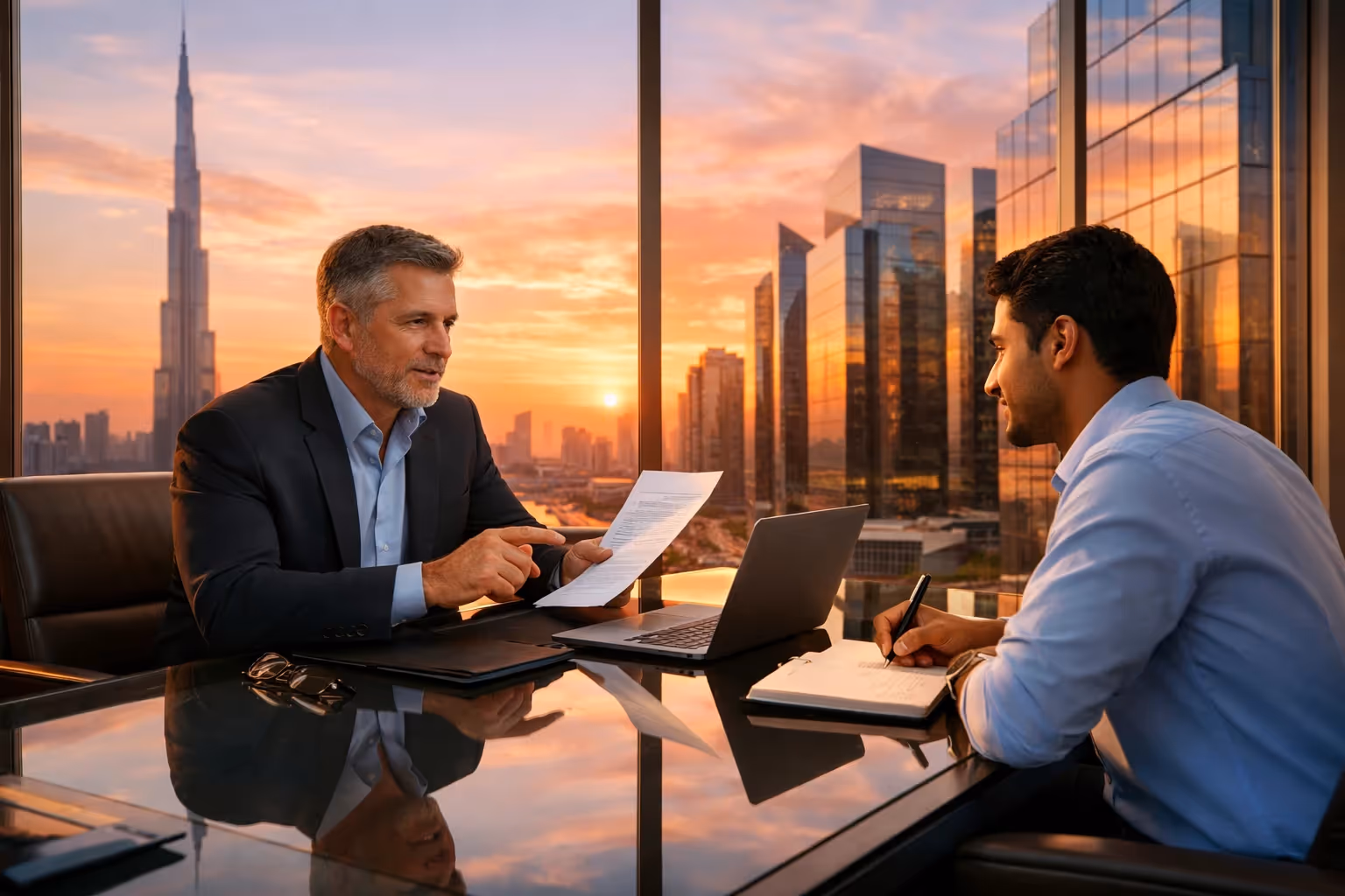 Businessman reviewing UAE business license freeze eligibility requirements for inactive company