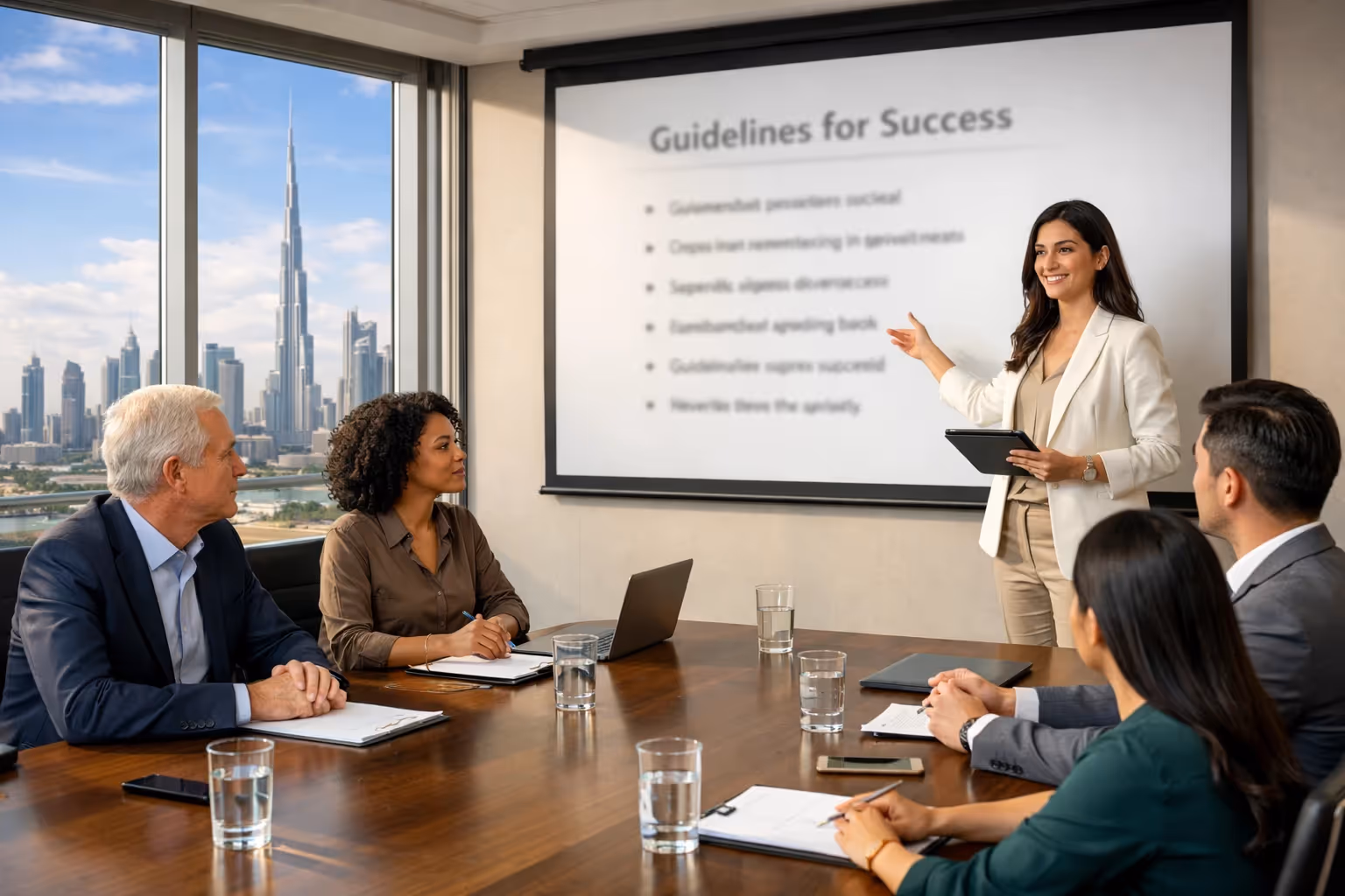 Professional HR consultant advising Dubai business team on talent management and UAE labour compliance