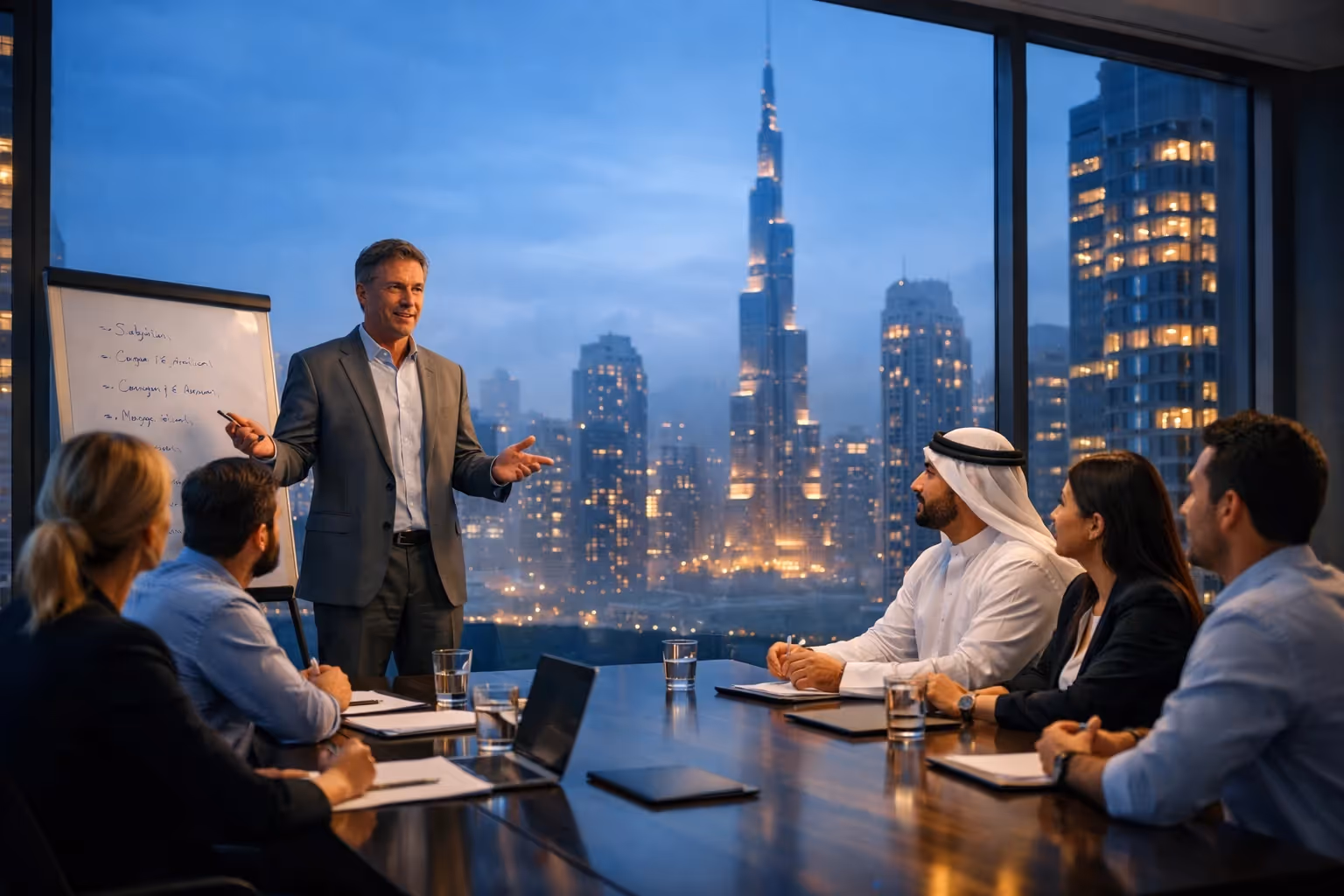 International entrepreneurs establishing successful business ventures in Dubai's dynamic corporate environment